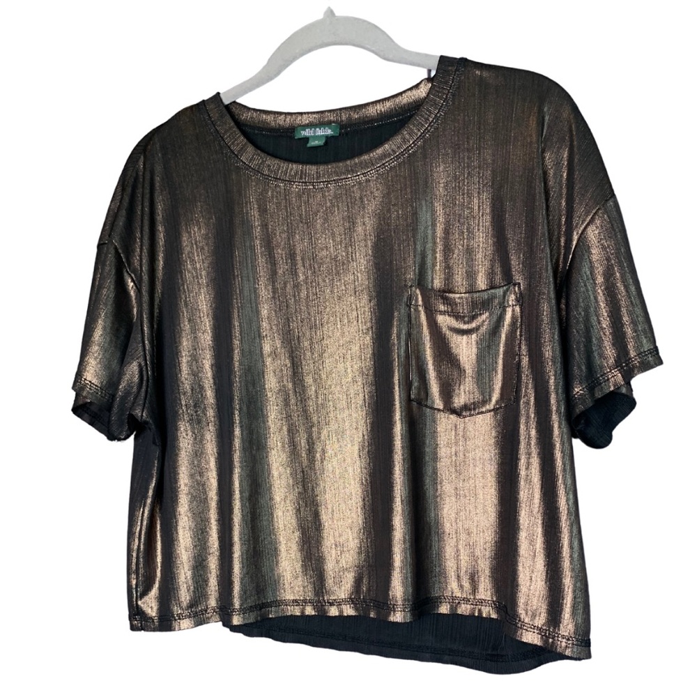 WILD FABLE Metallic Boxy Bronze Crop Top Sleeve Slinky Medium cropped relax fit